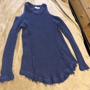 Blue Shoulder Cut Out Knit Sweater